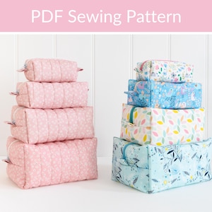 Quilted Boxy Pouch Sewing Pattern, Beginner Sewing Pattern, Zip Pouch, Boxy Quilt Pouch, Cosmetic Case, Makeup Bag, Gifts to Sew