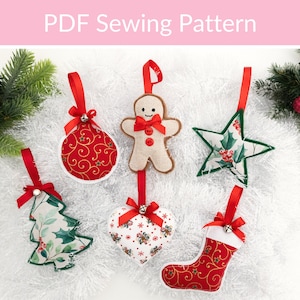 Set of Six Christmas Decorations Sewing Pattern, Felt Patterns, Christmas Ornaments, Christmas Sewing, Christmas Craft, DIY Christmas