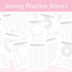 Beginner Sewing Worksheets,  Sewing Machine Practice Pages, Practice Stitching on Paper, Easy PDF Download, Paper Sewing Sheets