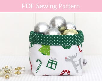 Molde PDF para cesta de tecido de costura fácil, cesta de presente de Natal