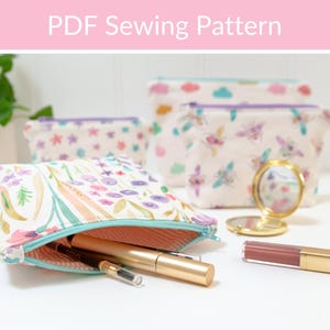 Patrón de costura para neceser de maquillaje en PDF: Estuche lavable con cremallera, organizador de viaje