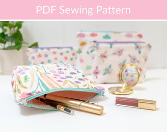 Makeup Bag Sewing Pattern PDF:  Washable Zipper Pouch, Travel Organiser