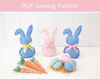 Easter Bunny Sewing Pattern, Easter Rabbit Sewing Pattern, Fabric Bunny, Fabric Carrots, Fabric Easter Egg Pattern, Easter Gifts to Make
