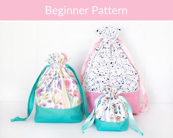 Drawstring Bag Sewing Pattern: Set of 3 Reusable Gift or Storage Bags PDF