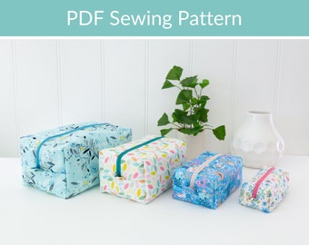 Box Pouch Sewing Pattern, Beginner Friendly Pattern, Easy Zip Pouch Sewing Pattern, Easy Gifts to Sew