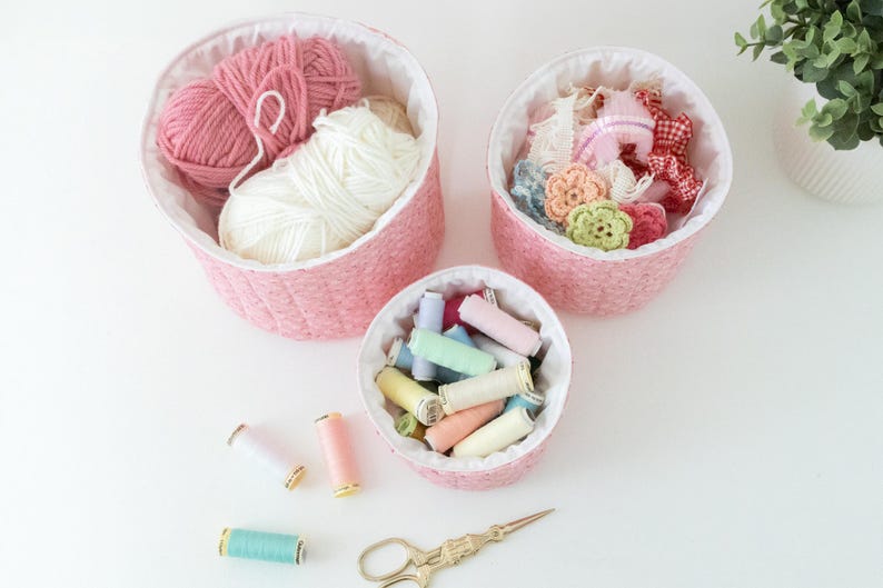 Beginner Sewing Pattern, Quilted Basket Set, DIY Storage Baskets, Home ...
