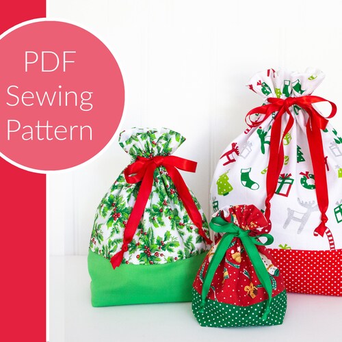 Drawstring Bag Pattern Fabric Gift Bags Holiday DIY Sewing Etsy