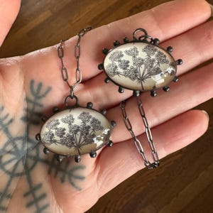 Vintage poisonous plant henbane print deadly glass dangle earrings