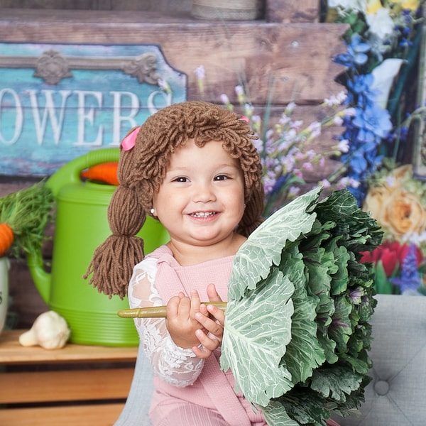 Crocheted Cabbage Patch Wig Hat: Soft Yarn Costume, Photo Prop