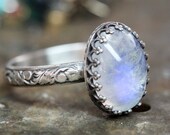 Rainbow Moonstone OVAL ring solid sterling stacking ring Any Size