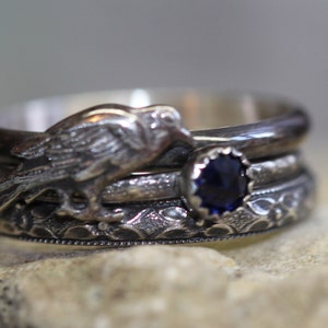 Raven Ring * Stacking Rings *  Sapphire rings set 3 *Solid Sterling Silver* Badb *  NEVERMORE * Morrigan  * Any Size