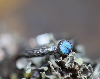 Sterling Silver Monarch Opal Ring * Minimalist Ring * Floral Band - Size 6