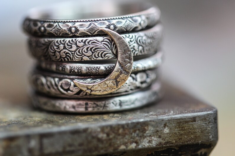 Waxing Crescent Moon Stacking Ring Set Solid Sterling 14kt - Etsy