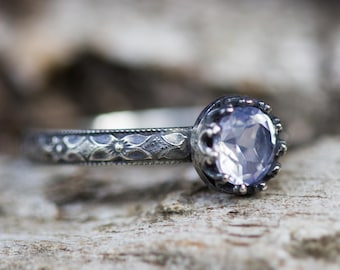 Lavender Moon Quartz Ring * Solid Sterling Silver Ring * Stacking* Floral Band * Any Size