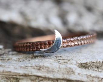 Bronze Stacking Ring* Snake  Band * Sterling Crescent Moon * Stacker * Any Size