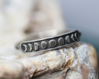 Moon Phase Ring * Night Sky Stacker * Celestial Stacking Ring * Solid Sterling Silver*  Crescent Moon Ring * Any Size *