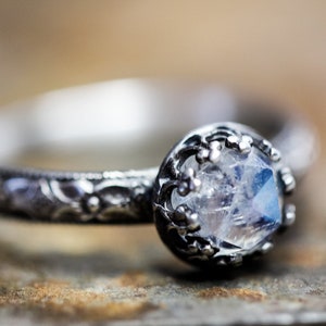 Moonstone Ring * Solid Sterling Silver * Full Moon * Witchy Jewelry *  Floral Band * Any Size *