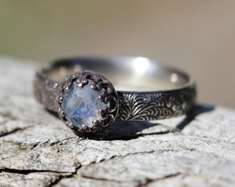 Moonstone Ring *solid sterling silver stacking ring* Rainbow Moonstone * Peacock band* Full Moon * Any Size *