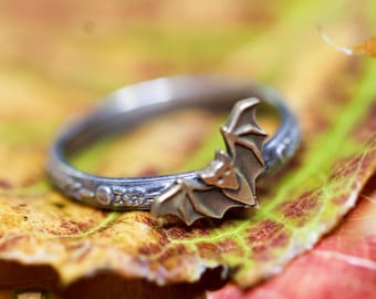 Bat Ring*  Solid Sterling Silver Band and Bronze Bat * Any Size