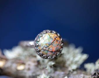 Monarch OPAL  Ring * Moonlight *  Witchy Jewelry *10mm Opal * Night Sky * Solid Sterling *Any Size