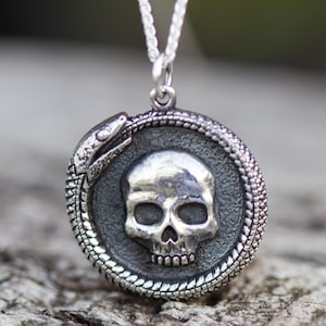 ウロボロスペンダントネックレス * スカルペンダント * ソリッドスターリングシルバー * 24インチ調節可能チェーン