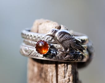 Raven Ring * Poe Inspired * Samhain * Halloween * Solid Sterling Silver Stackers * Any Size