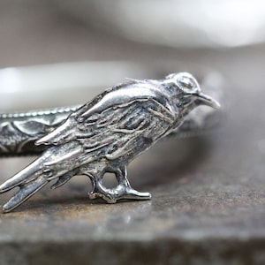 Sterling Silver Raven Ring: Antiqued Bird Stacking Band