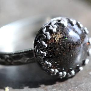 Witch Ring * Graveyard Dirt Ring *New Moon Ring* Solid Sterling Silver *  Black Opal Resin Ring* Witchy Jewelry *  ANY size