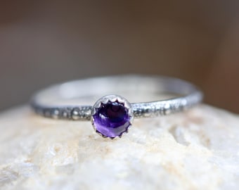 Amethyst Stacking Ring * Solid Sterling Silver  * "Dots" Band * February Birthstone* Any Size