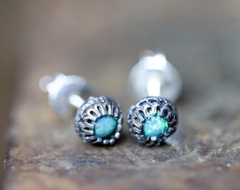 Monarch Opal Earrings * Solid Sterling Silver * La Luna* Full Moon * Stud Earrings