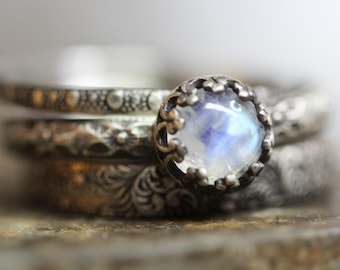 Moonstone Ring * Solid Sterling Silver * Stacking Ring Set * Any Size