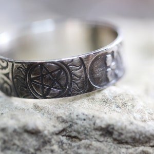 Pentagram Ring * Thumb Ring * Solid STerling Silver * 1/4&quot; Wide Ring Ouija Pattern * Pentacle * Any Size