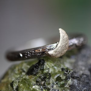 Crescent Moon Ring *10kt SOLID gold*  Solid Sterling Silver * Full Moon Pattern * Witchy Jewelry * * Any Size *