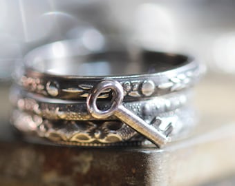 Hecate Ring Set* Key Ring * Solid Sterling Silver Stacking Rings* Any Size