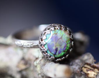 Monarch OPAL  Ring * Moonlight *  Witchy Jewelry *10mm Opal * Night Sky * Solid Sterling *Any Size