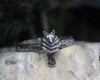 Bat Ring* Solid Sterling Silver *  Hanging Bat * Halloween Jewelry * Any Size