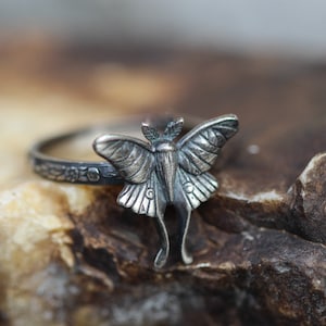 Luna Moth Ring * Solid Sterling Silver * Ibu * The Divine Feminine * Transformation* Good Fortune Symbol * Any Size