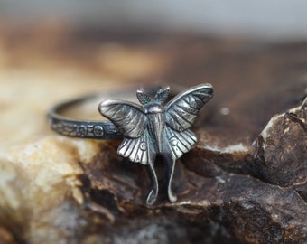 Luna Moth Ring * Solid Sterling Silver * Ibu * The Divine Feminine * Transformation* Good Fortune Symbol * Any Size