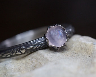 Rose Quartz Ring Set * Solid Sterling Silver * 5mm Petals * Any Size