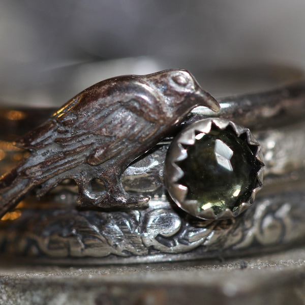 Moldavite Ring * Raven Ring * Solid Sterling Silver * Set of 3 * Czech Mined Moldavite * Any Size