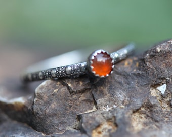 Carnelian Ring * Simple Stacker* 4mm Stone * Solid Sterling Silver Stacker*  Any Size