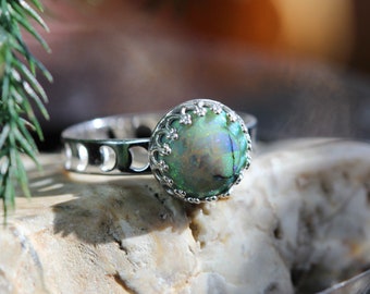 Monarch OPAL  Ring * Constellations * Green Cheese * Witchy Jewelry * Night Sky * Solid Sterling *Nyx* Any Size