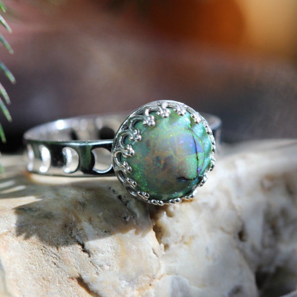 Monarch OPAL  Ring * Constellations * Green Cheese * Witchy Jewelry * Night Sky * Solid Sterling *Nyx* Any Size