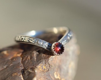 Blood Drop Ring * Solid Sterling V-Ring * Almandine Garnet Cabochon * Black Widow * Enyo Ring*  Any Size