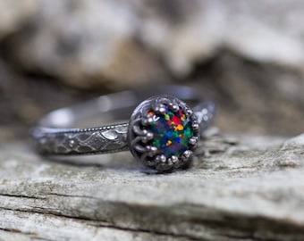 Black Opal Ring * Kyocera *Solid Sterling Silver * 6mm Stone * Any Size