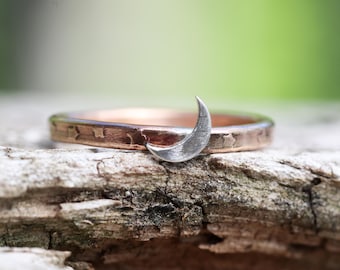 Bronze Stacking Ring* Starry Night Band * Sterling Crescent Moon * Stacker * Any Size