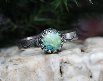 Monarch OPAL  Ring * Solid Sterling Silver * Crescent Flower Band  * Full Moon * Witchy Jewelry * Night Sky * Solid Sterling *Nyx* Any Size