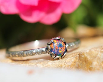 Opal Stacking Ring * Kyocera Opal * 5mm Petals  *  Dots Band* Any Size