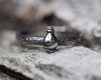 Potion Bottle Ring *  Sterling Silver Stacking Ring* Witchy Jewelry * Full Moon Band * Any Size
