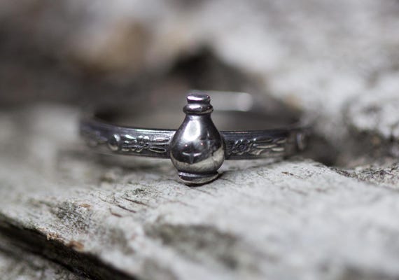 Potion Bottle Ring *  Sterling Silver Stacking Ring* Witchy Jewelry * Full Moon Band * Any Size